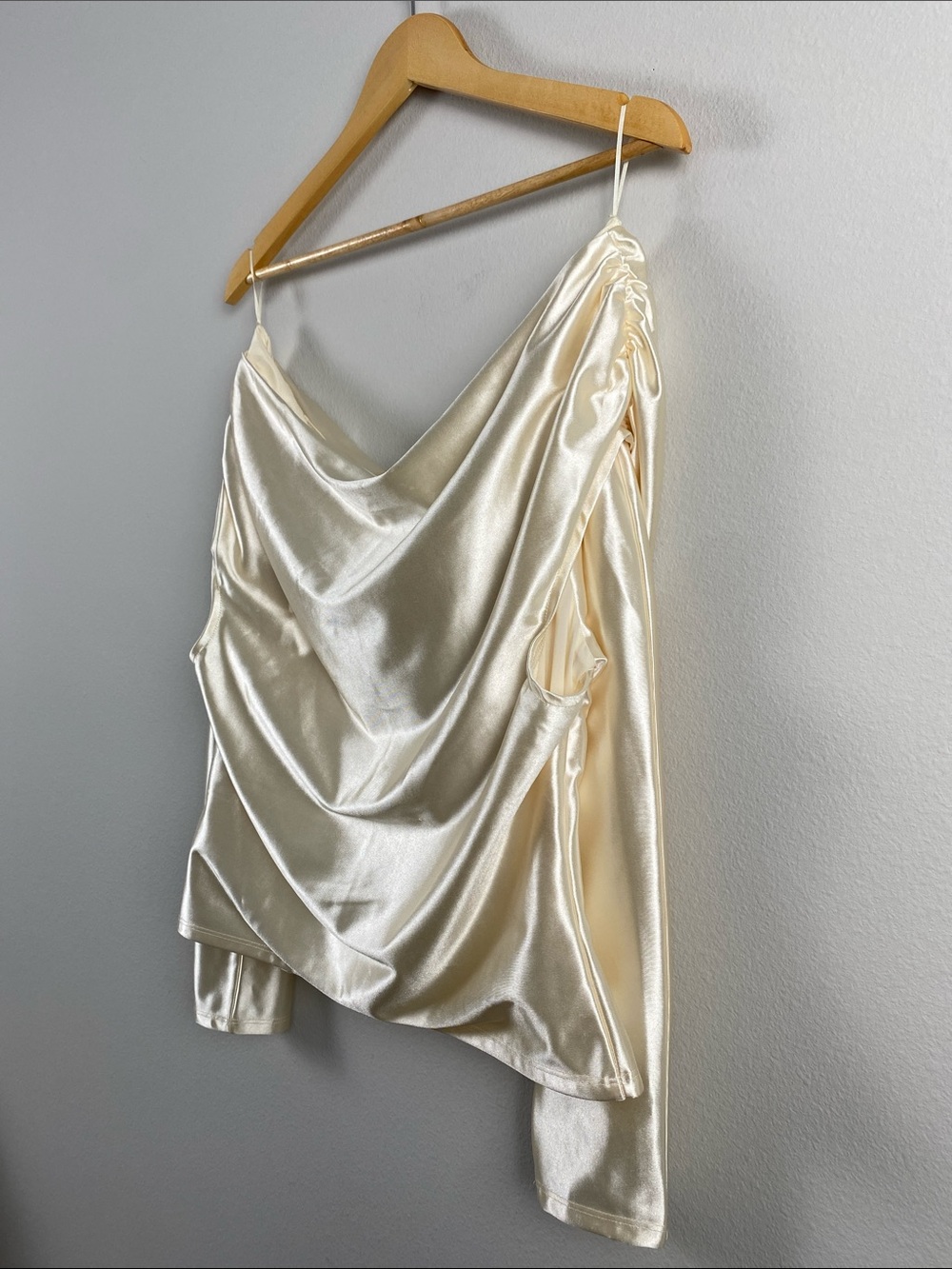 Express Satin Draped Shoulder Top | Swan - Picture 8 of 16